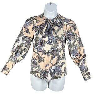 Hale Bob Los Angeles Womens S Paisley Blouson Sleeve  Amata Top Tie Neck Blouse